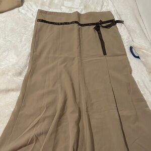 Tan Maxi Skirt with Brown Ribbon